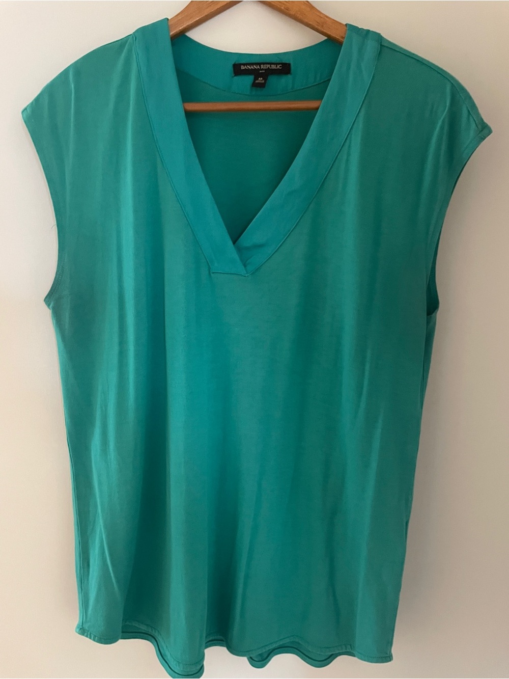 Banana Republic Teal V-Neck Cap-Sleeve Top